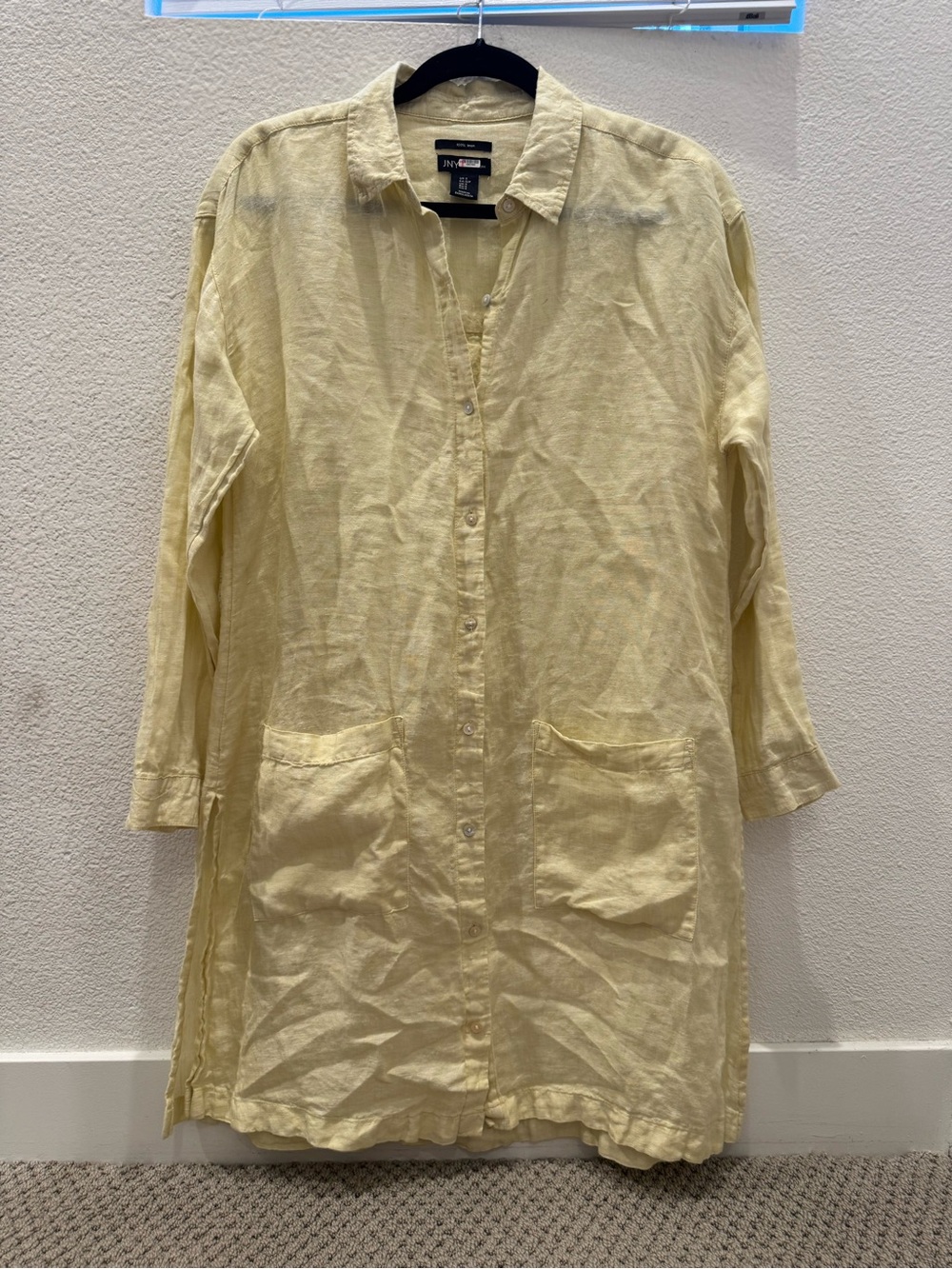 Jones New York 100% linen button-down shirt dress with/ dual front patch pockets